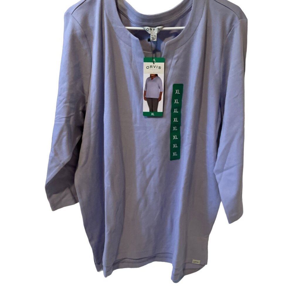Women's Quater- Sleeve Split Neck Soft Pima Cotton Top, Orvis S,XL,XL,Purple,NWT